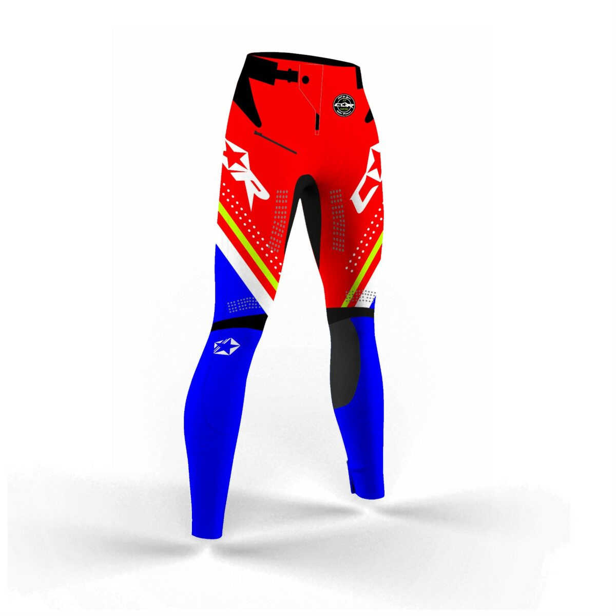 Pantalon motocross race rouge bleu jaune fluo – Image 4