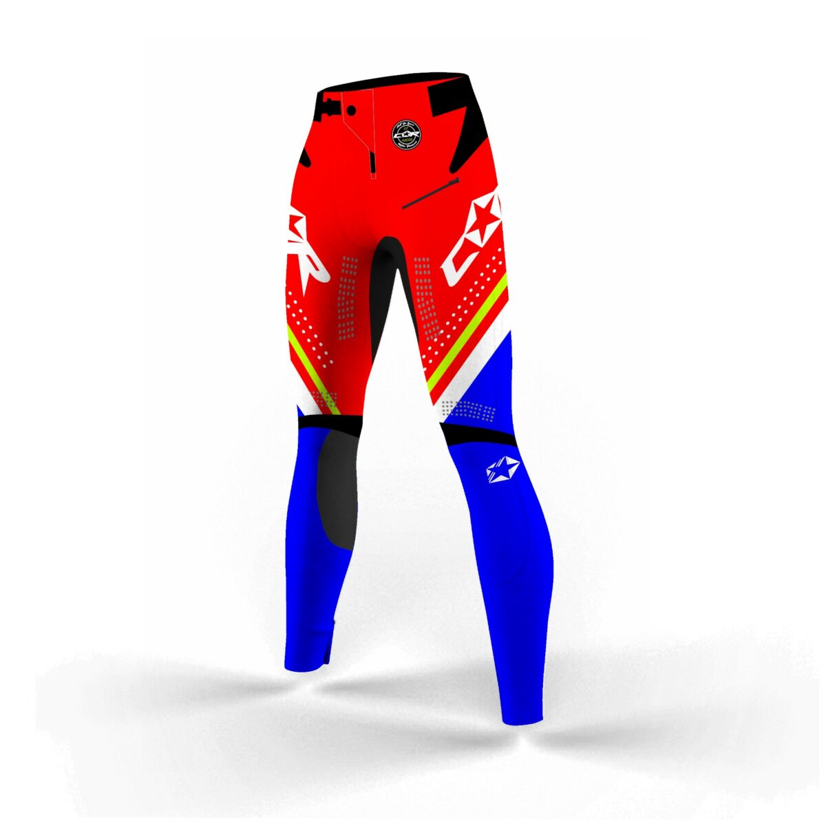 Pantalon motocross race rouge bleu jaune fluo – Image 3